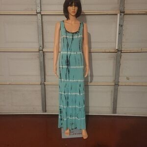 Sleeveless Tie-Dye Maxi Dress - Teal